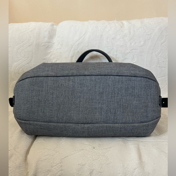 Anthropologie Blue Fabric and Leather Look Handbag with Metal Detail - Picture 5 of 9